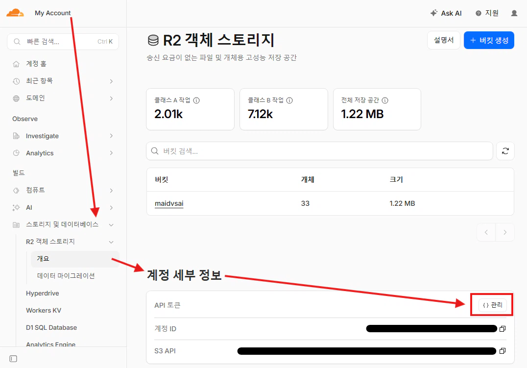 클라우드플레어 R2 스토리지 관리 메뉴 위치.